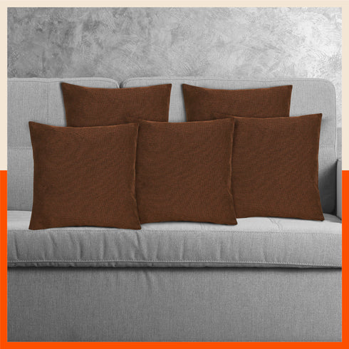 AKIRA Jute Cushion Covers For Home | Bronze (Set of 5 - 16 x 16 Inches)